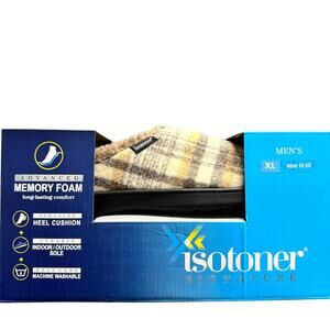Isotoner Mens Slippers Size XL 11-12 Tan‎ Plaid Slip On Memory Foam New